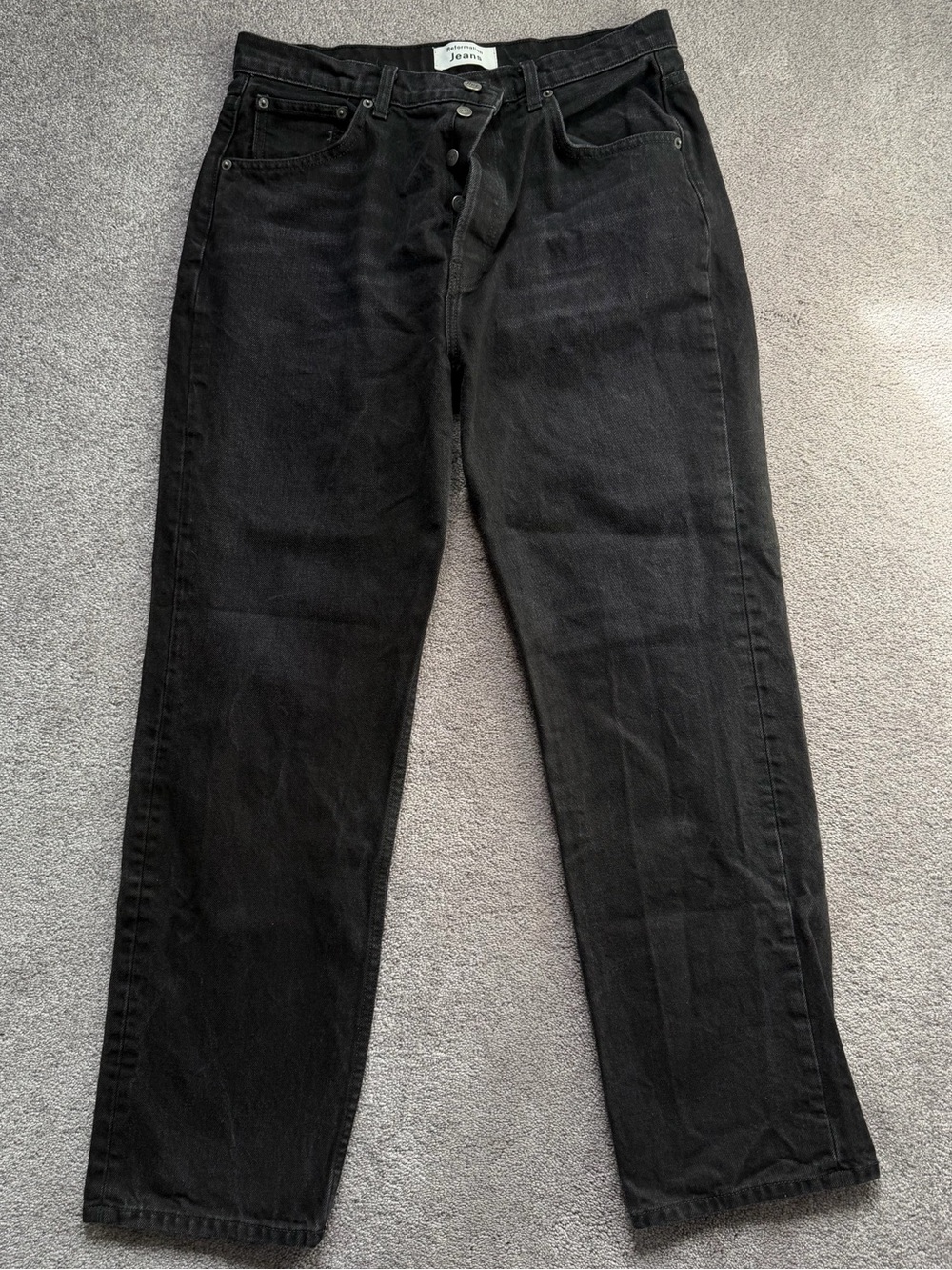 Reformation Black High-Rise Button-Fly Deadstock Jeans Size 30
